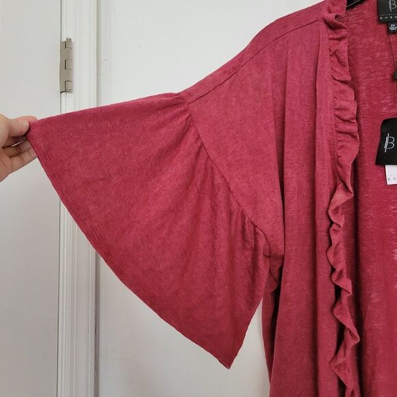NEW Bobeau Burgundy Wine Red Marianne Ruffle Flare Short Sleeve Knit Cardigan - Picture 6 of 14